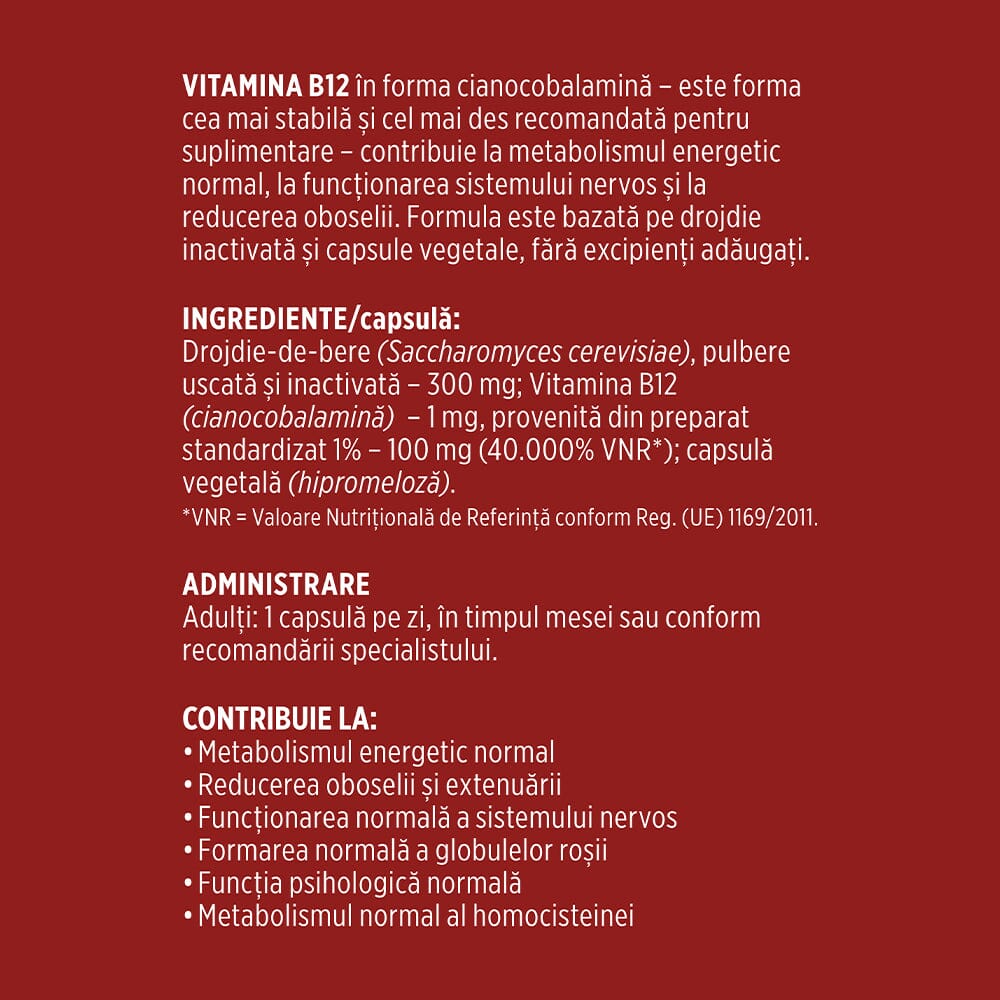 Vitamina B12 1000 mcg – Capsule pentru metabolismul energetic normal, funcționarea sistemului nervos, reducerea oboselii. Flacon 30 capsule Supliment alimentar Faunus Plant 