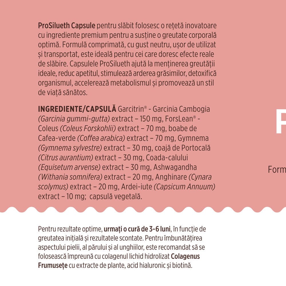 ProSilueth Capsule - Formulă unică pentru cura de slăbire, plante medicinale cu acțiune dovedită pentru accelerarea metabolismului, arderea grăsimilor, reducerea apetitului și detoxifierea organismului - 90 capsule Supliment alimentar Faunus Plant 