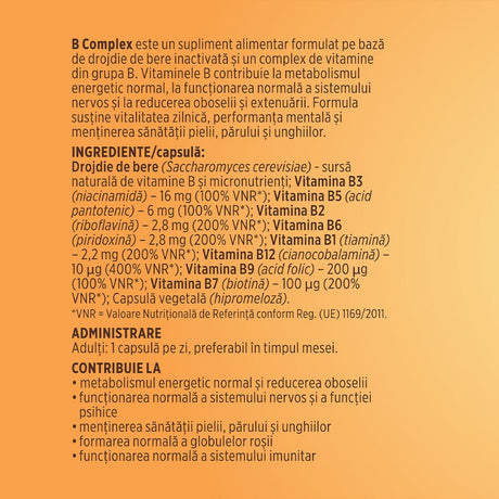 Vitamina B Complex – Capsule pentru metabolism energetic, sistem nervos și imunitate. Flacon 30 capsule Supliment alimentar Faunus Plant 