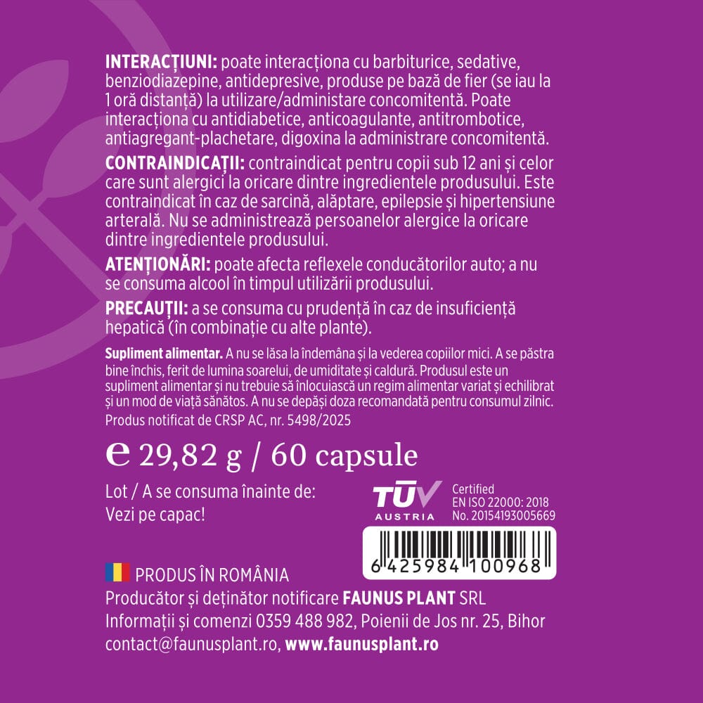 ‍Calmenor Noapte – Formulă naturală cu plante, vitamine și melatonină pentru somn odihnitor și confort în menopauză. Flacon 60 capsule Supliment alimentar Faunus Plant 