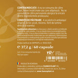 Etichetă desfășurată capsule Berberină de la Faunus Plant, cu precauții, contraindicații, cantitate și detalii despre producător, cod de bare și logo TUV Austria.