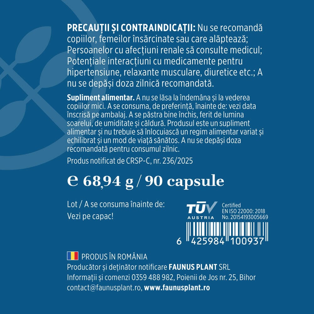 ‍Magneziu L-Treonat Magtein® – Formulă complexă de magneziu antistres și oboseală. Flacon 90 capsule Supliment alimentar Faunus Plant 