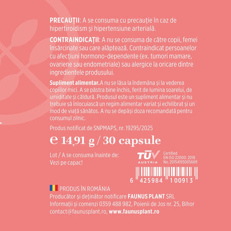 ‍Menstrana – Formulă naturală cu Maca și Vitex agnus-castus pentru echilibru hormonal și confort în sindromul premenstrual (PMS). Flacon 30 capsule Supliment alimentar Faunus Plant 