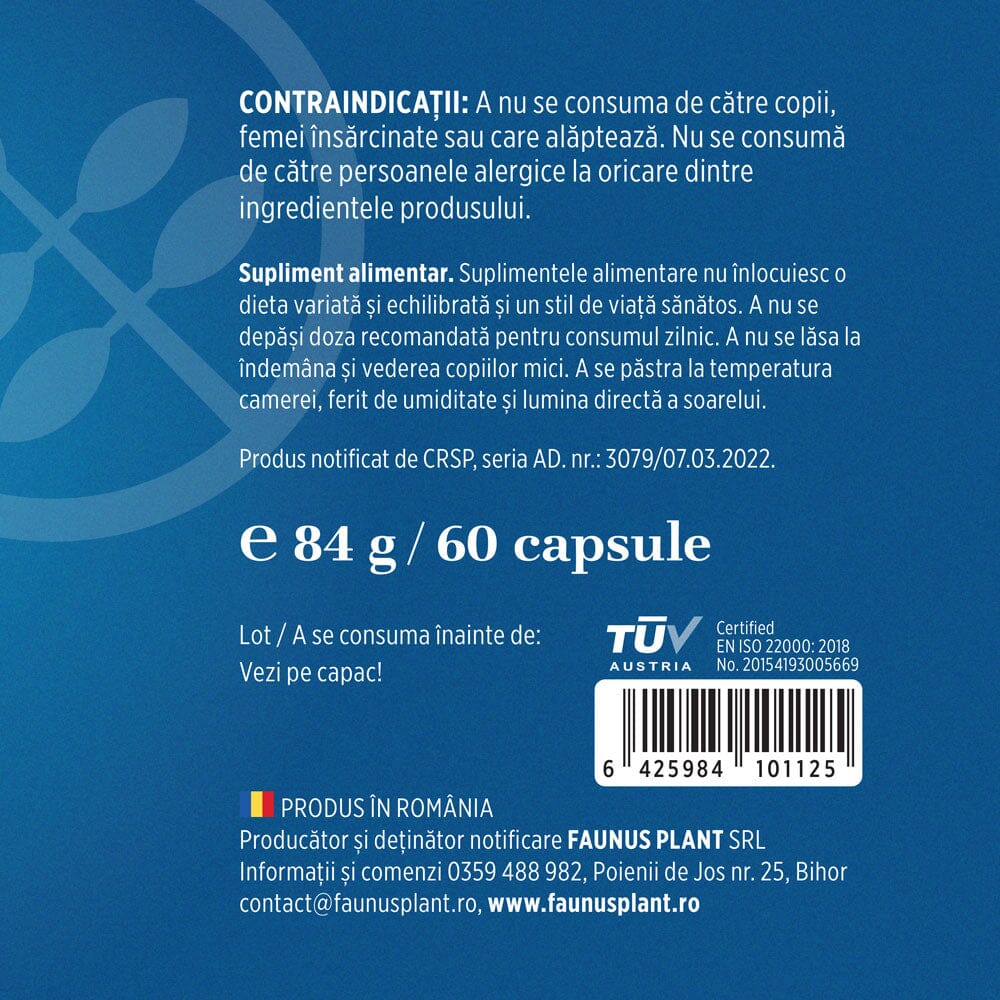 Omega 3 – Formulă concentrată în acizi grași îmbogățită cu vitamina E, susține funcția normală a inimii, a creierului și a vederii. Flacon 60 capsule Supliment alimentar Faunus Plant 