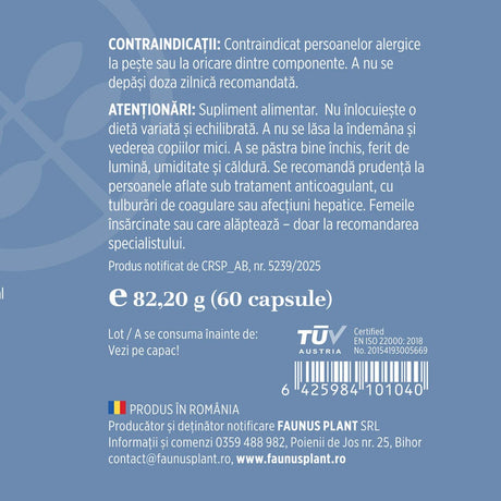 Omega 3 6 9 – Acizi grași esențiali cu vitamina E naturală pentru inimă sănătoasă, piele fermă și articulații puternice. Flacon 60 capsule Supliment alimentar Faunus Plant 