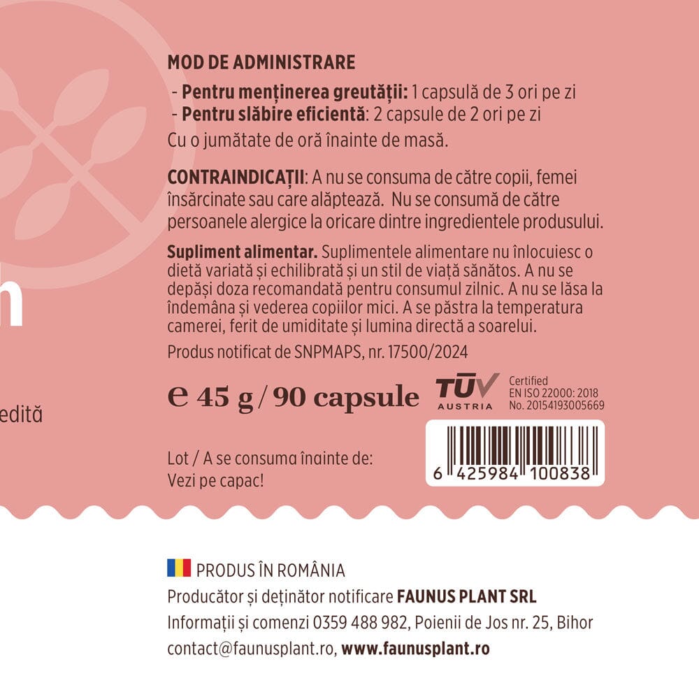 ProSilueth Capsule - Formulă unică pentru cura de slăbire, plante medicinale cu acțiune dovedită pentru accelerarea metabolismului, arderea grăsimilor, reducerea apetitului și detoxifierea organismului - 90 capsule Supliment alimentar Faunus Plant 