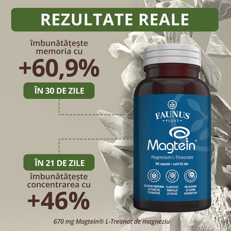 ‍Magneziu L-Treonat Magtein® – Formulă complexă de magneziu antistres și oboseală. Flacon 90 capsule Supliment alimentar Faunus Plant | Cantitate - 90 capsule