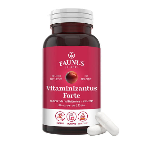 Vitaminizantus Forte - Capsule cu multivitamine și minerale de calitate. Echilibru, energie și vitalitate pentru o viață activă și solicitantă. Flacon 90 capsule Supliment alimentar Faunus Plant 