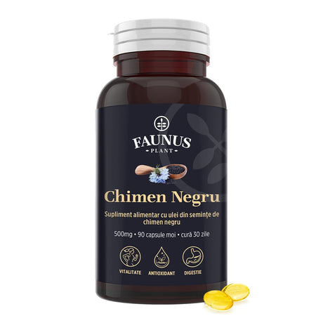 Ulei de Chimen Negru - Extract Standardizat 500 mg pentru imunitate, digestie și mobilitate. Flacon 90 capsule Supliment alimentar Faunus Plant 