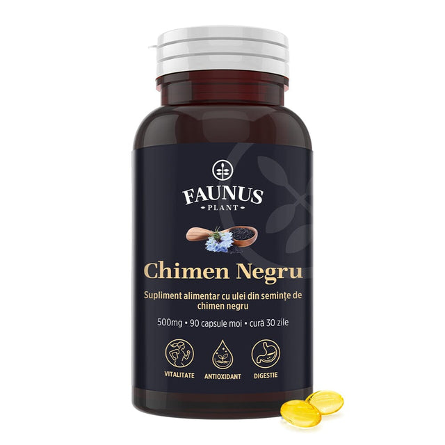 Ulei de Chimen Negru - Extract Standardizat 500 mg pentru imunitate, digestie și mobilitate. Flacon 90 capsule Supliment alimentar Faunus Plant 