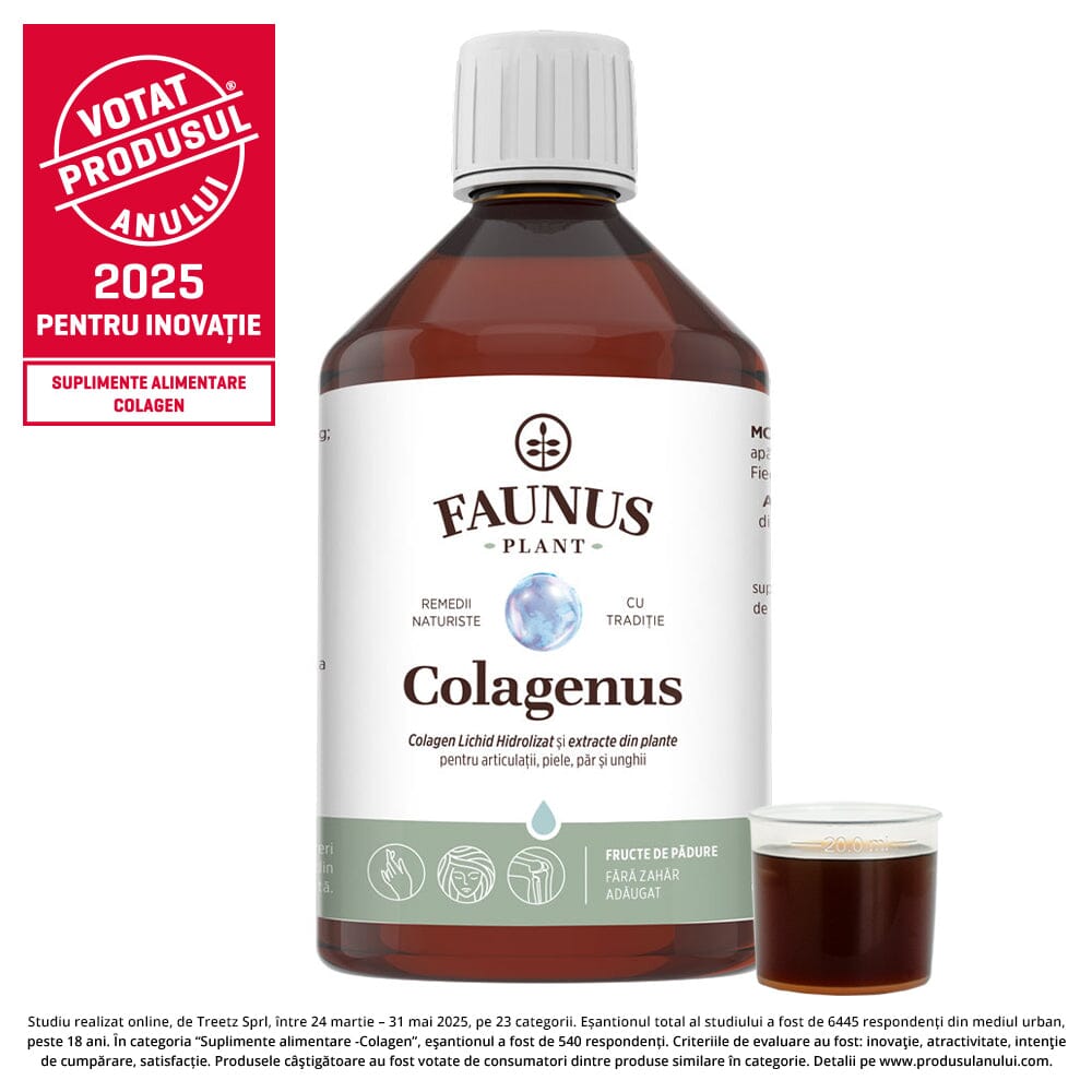 Colagenus - Colagen lichid hidrolizat. Flacon 500ml. Susține sănătatea articulațiilor, pielii, părului și unghiilor Supliment alimentar Faunus Plant 