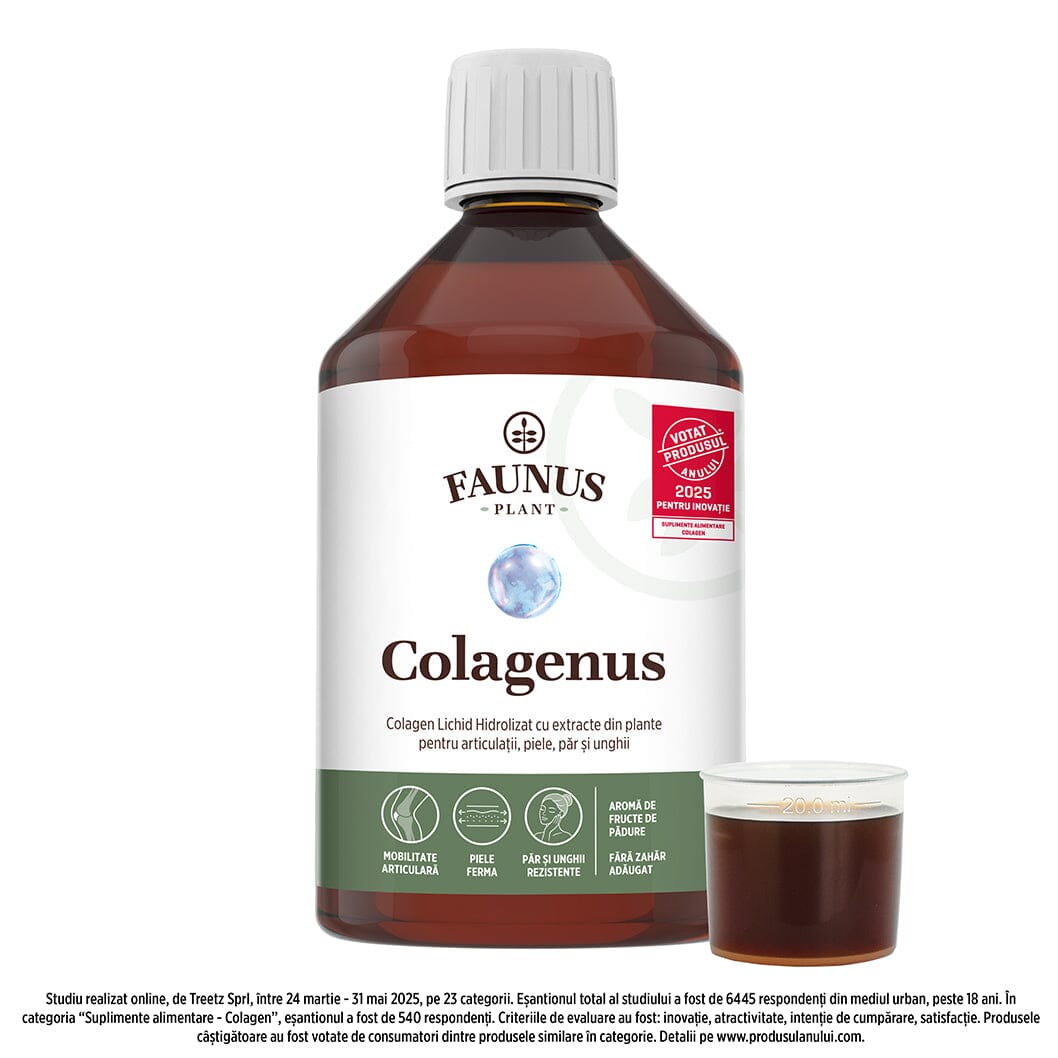 Colagenus - Colagen lichid hidrolizat. Flacon 500ml. Susține sănătatea articulațiilor, pielii, părului și unghiilor Supliment alimentar Faunus Plant 