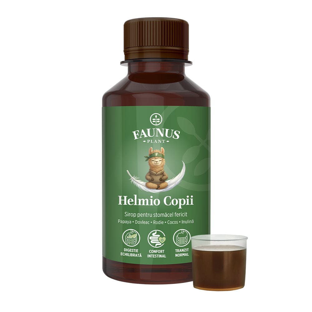 Helmio Copii – Sirop blând din plante medicinale și prebiotic pentru digestie și echilibru intestinal. Flacon 200 ml Sirop Faunus Plant 
