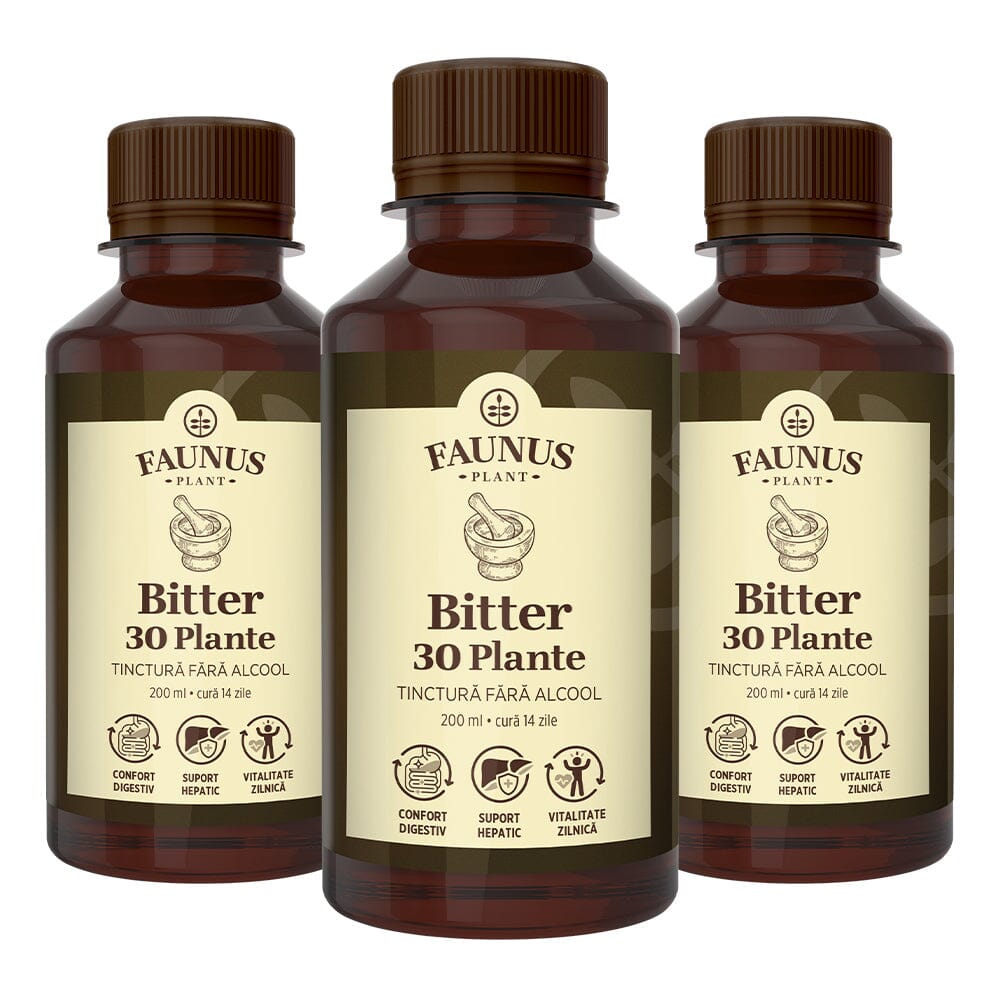 păr (pom fructifer) Pachet Bitter 30 Plante fără alcool – Detoxifiere naturală completă, susținerea digestiei, reglarea tranzitului și întărirea imunității cu extracte concentrate din plante