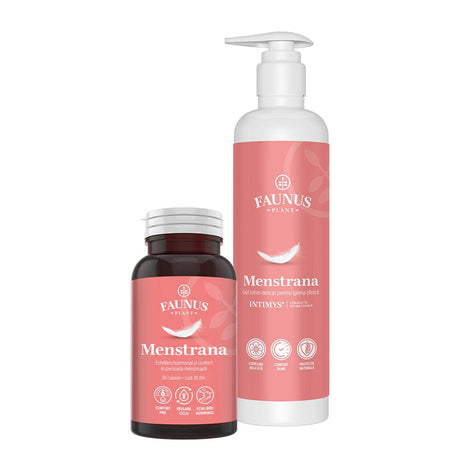 Pachet Menstrana - Gel intim delicat pentru echilibrul florei vaginale și capsule naturale pentru confort menstrual Pachet Faunus Plant 