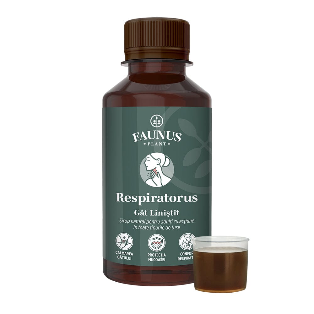 faunusplant.ro Respiratorus Gât Liniștit – Sirop pentru tuse cu rol emolient și calmant pentru gâtul iritat. Flacon 200ml