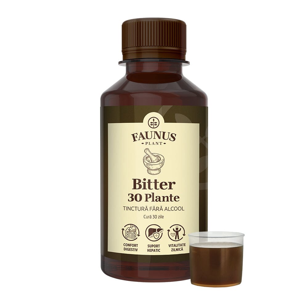 tonic cardiac Bitter 30 plante - Tinctură fără alcool. Flacon 200ml. Formulă specială din 30 de plante medicinale cu efect tonic digestiv, tonifiant general si vitaminizant