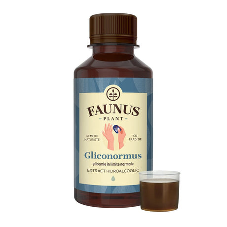 Gliconormus - Tinctură. Flacon 200ml. Extract hidroalcoolic concentrat din 7 plante medicinale care ajută la reglarea glicemiei Tinctura Compusa Faunus Plant 