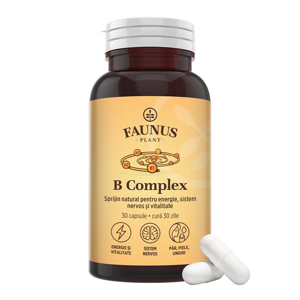 Vitamina B Complex – Capsule pentru metabolism energetic, sistem nervos și imunitate. Flacon 30 capsule Supliment alimentar Faunus Plant 