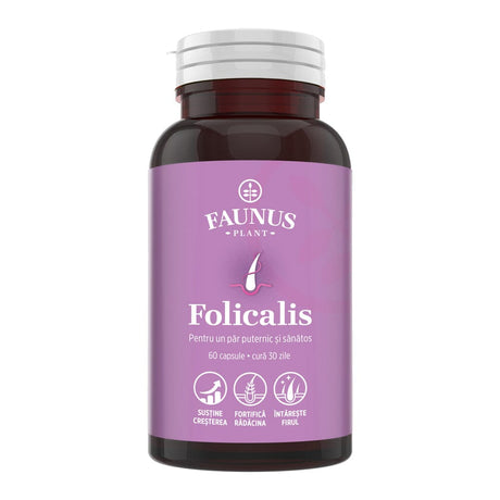 ‍Folicalis – Formulă naturală pentru păr sănătos, puternic și strălucitor cu plante, vitamine și colagen. Flacon 60 capsule Supliment alimentar Faunus Plant 