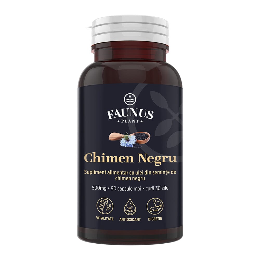 Ulei de Chimen Negru - Extract Standardizat 500 mg pentru imunitate, digestie și mobilitate. Flacon 90 capsule Supliment alimentar Faunus Plant 