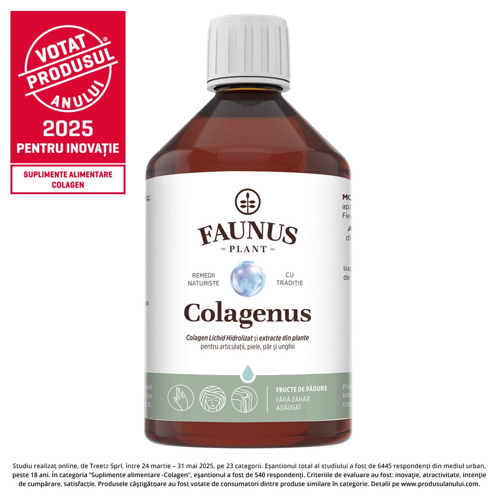 Colagenus - Colagen lichid hidrolizat. Flacon 500ml. Susține sănătatea articulațiilor, pielii, părului și unghiilor Supliment alimentar Faunus Plant 