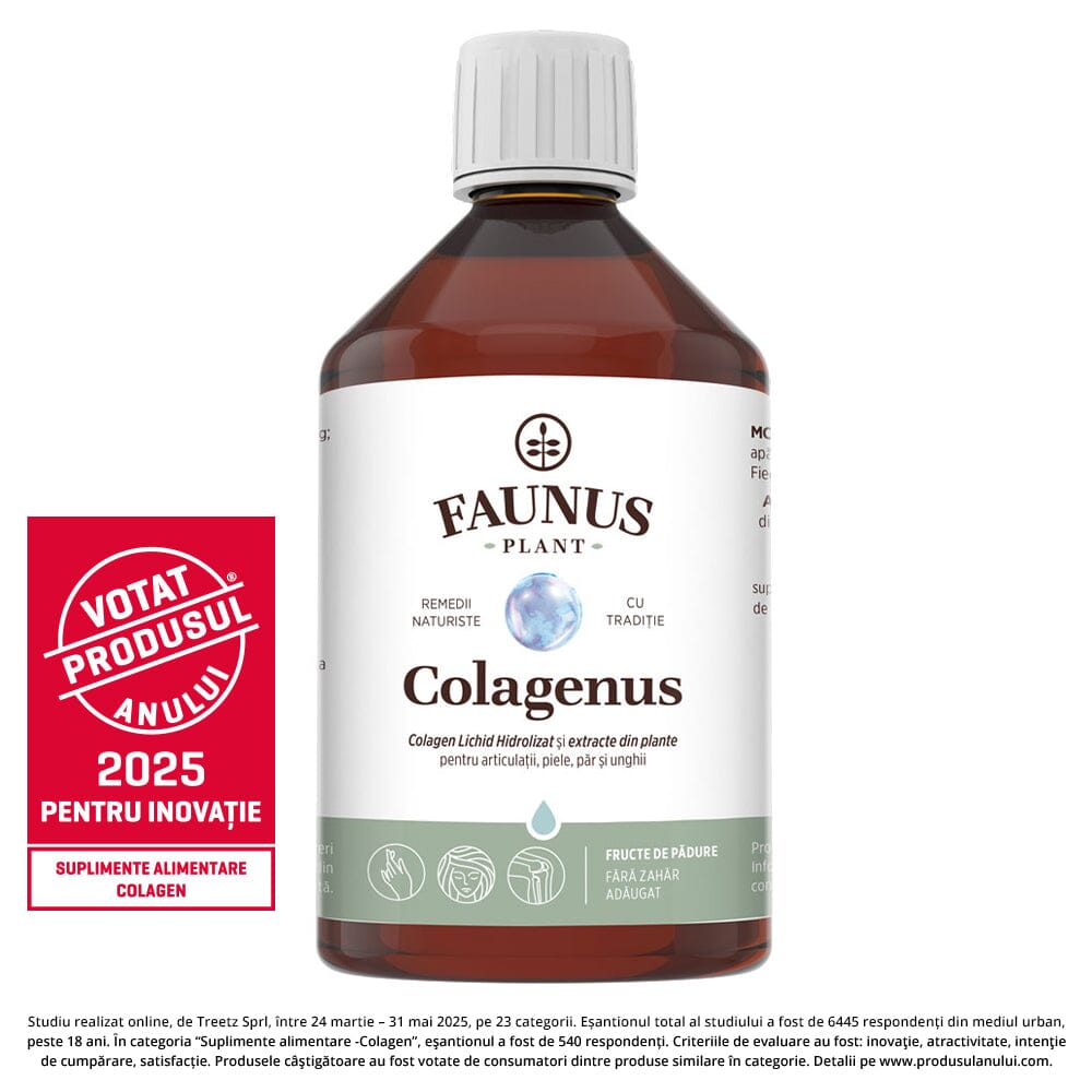 Colagenus - Colagen lichid hidrolizat. Flacon 500ml. Susține sănătatea articulațiilor, pielii, părului și unghiilor Supliment alimentar Faunus Plant 