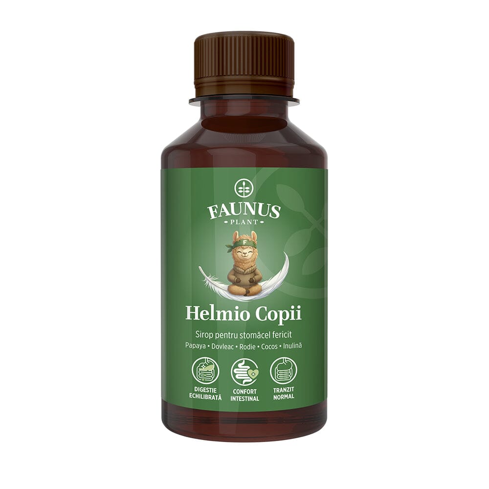 Helmio Copii – Sirop blând din plante medicinale și prebiotic pentru digestie și echilibru intestinal. Flacon 200 ml Sirop Faunus Plant 