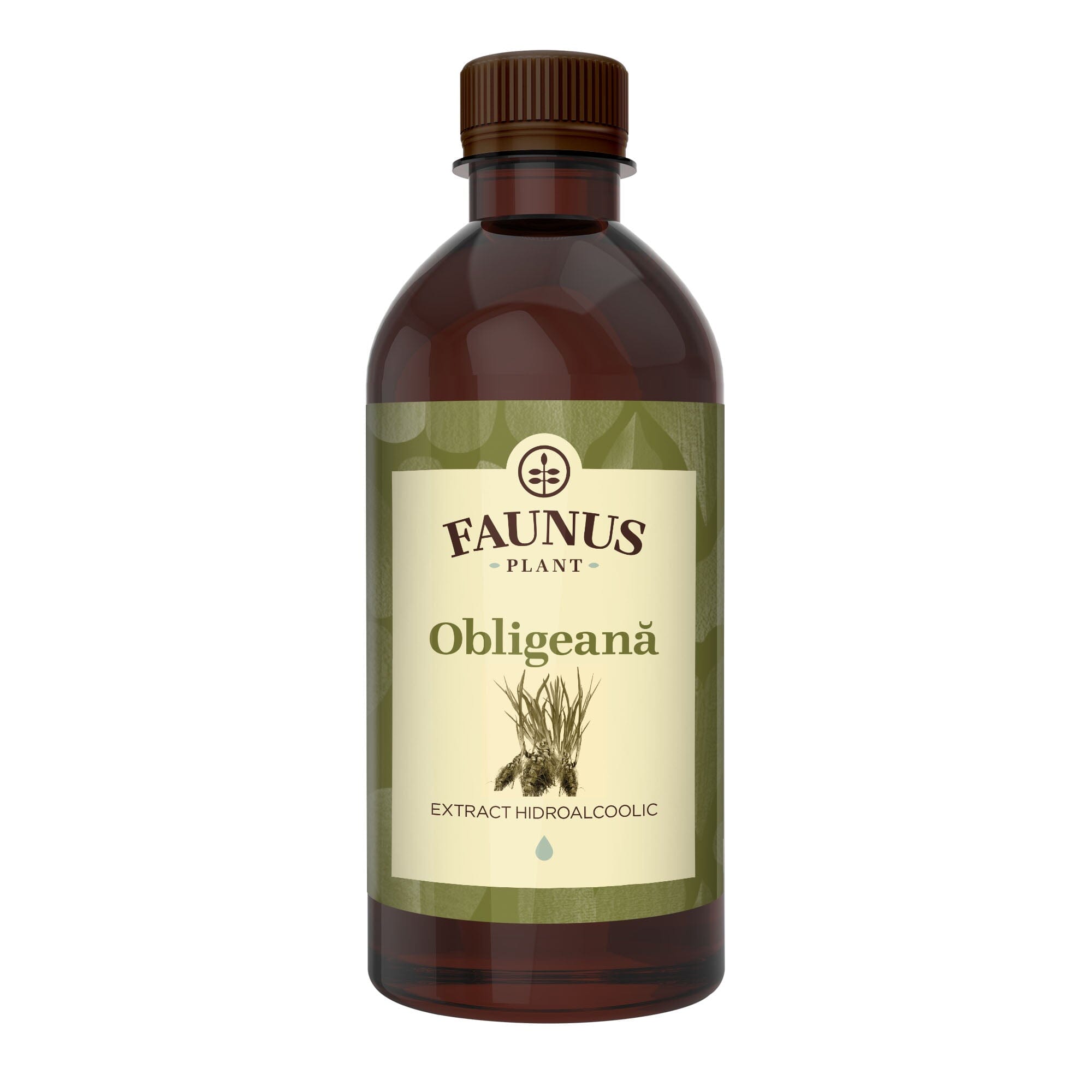 Flacon Tinctură Obligeană 500 ml de la Faunus Plant pozat din față pe fundal alb. | Cantitate - 500ml