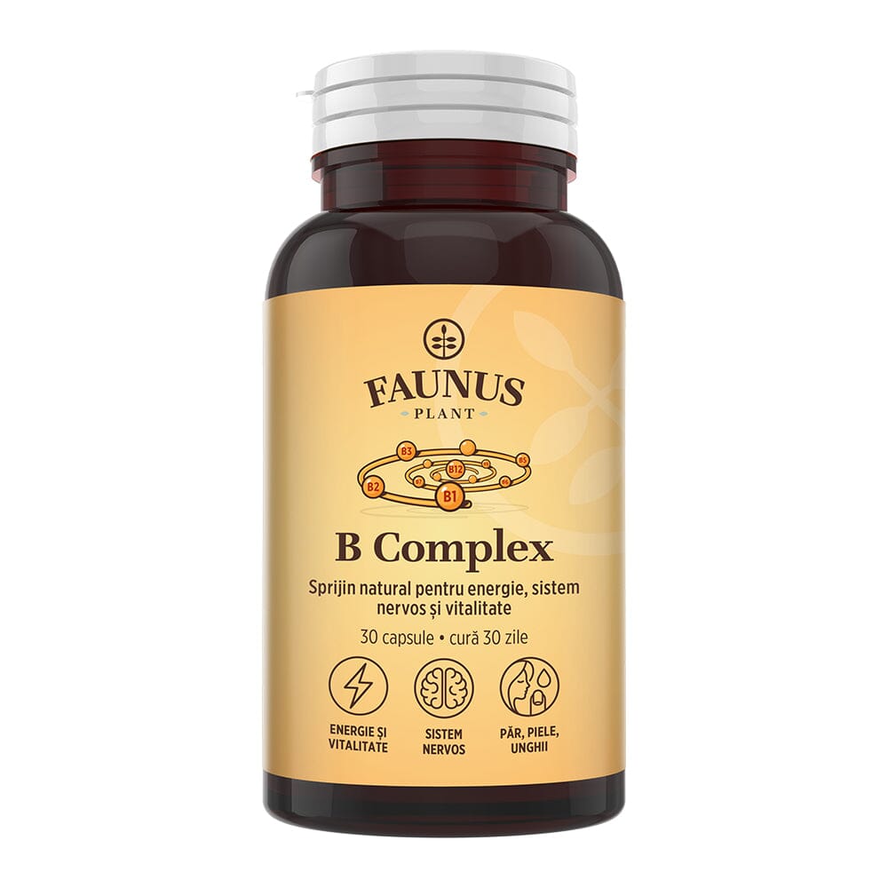 Vitamina B Complex – Capsule pentru metabolism energetic, sistem nervos și imunitate. Flacon 30 capsule Supliment alimentar Faunus Plant 