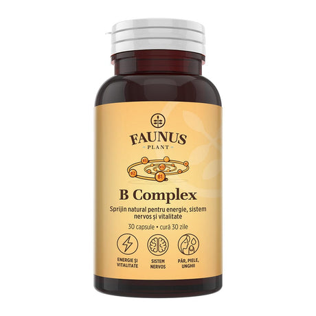 Vitamina B Complex – Capsule pentru metabolism energetic, sistem nervos și imunitate. Flacon 30 capsule Supliment alimentar Faunus Plant 