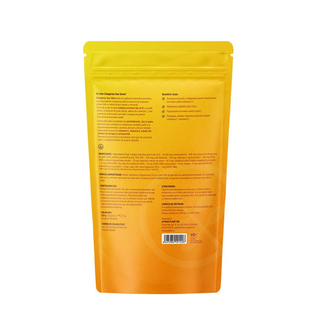 Colagenus Sun Glow – Colagen pudră pentru bronz uniform, piele radiantă și luminoasă. 10.000mg colagen, Vitamina C + E, zinc, cupru și acid hialuronic. Pudră 330g Supliment alimentar Faunus Plant 