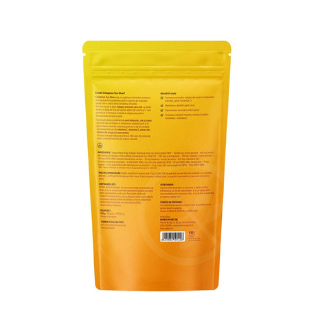 Colagenus Sun Glow – Colagen pudră pentru bronz uniform, piele radiantă și luminoasă. 10.000mg colagen, Vitamina C + E, zinc, cupru și acid hialuronic. Pudră 330g Supliment alimentar Faunus Plant 