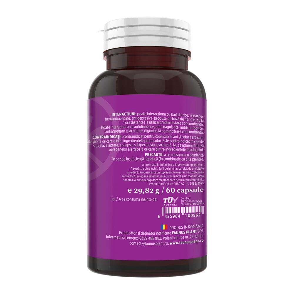 Calmenor Noapte – Formulă naturală cu plante, vitamine și melatonină pentru somn odihnitor și confort în menopauză. Flacon 60 capsule Supliment alimentar Faunus Plant 