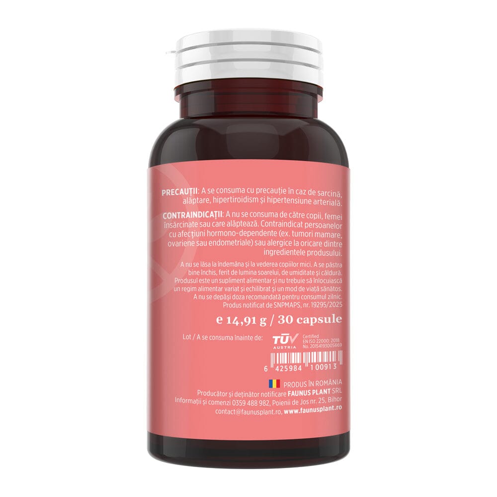 Menstrana – Formulă naturală cu Maca și Vitex agnus-castus pentru echilibru hormonal și confort în sindromul premenstrual (PMS). Flacon 30 capsule Supliment alimentar Faunus Plant 