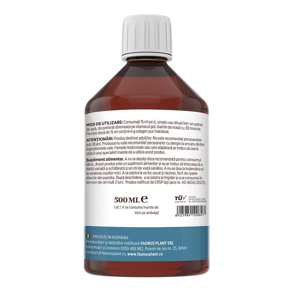Colagenus Articulații - Colagen lichid. Flacon 500ml. Susține sănătatea articulațiilor, mușchilor și ligamentelor. Reduce durerile reumatice Supliment alimentar Faunus Plant 