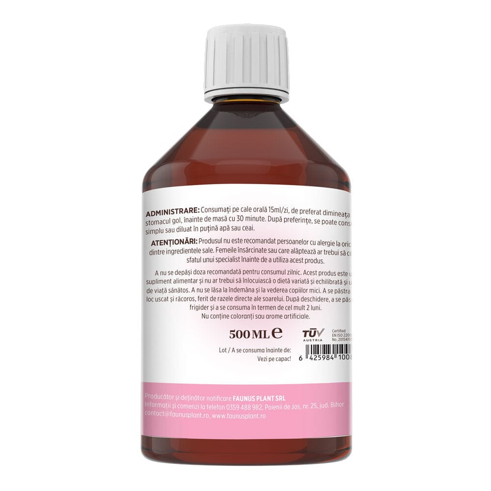 Colagenus Frumusețe - Colagen lichid hidrolizat cu acid hialuronic și biotină. Flacon 500ml. Susține sănătatea și frumusețea pielii, unghiilor și părului. Reduce ridurile și căderea părului. Întărește unghiile Supliment alimentar Faunus Plant 