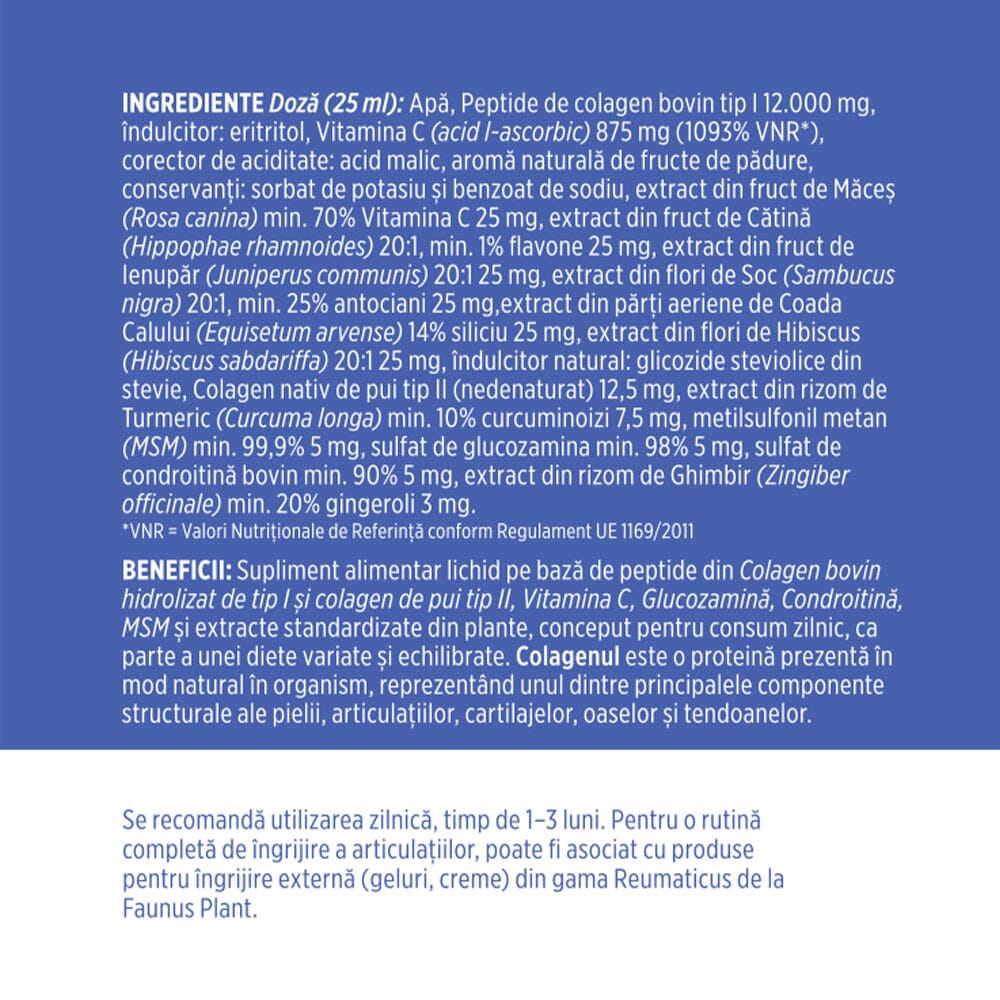 Pachet 2+1 Gratis Colagenus Articulații Forte pentru mobilitate, confort și articulații sănătoase. 12.000mg colagen tip 1 și 40mg colagen tip 2. Pachet Faunus Plant 