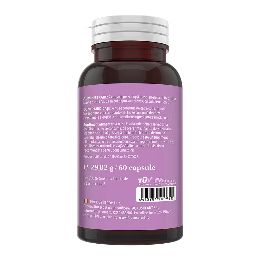 Folicalis – Formulă naturală pentru păr sănătos, puternic și strălucitor cu plante, vitamine și colagen. Flacon 60 capsule Supliment alimentar Faunus Plant 