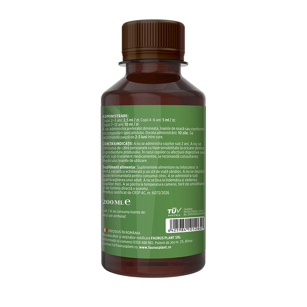 Helmio Copii – Sirop blând din plante medicinale și prebiotic pentru digestie și echilibru intestinal. Flacon 200 ml Sirop Faunus Plant 