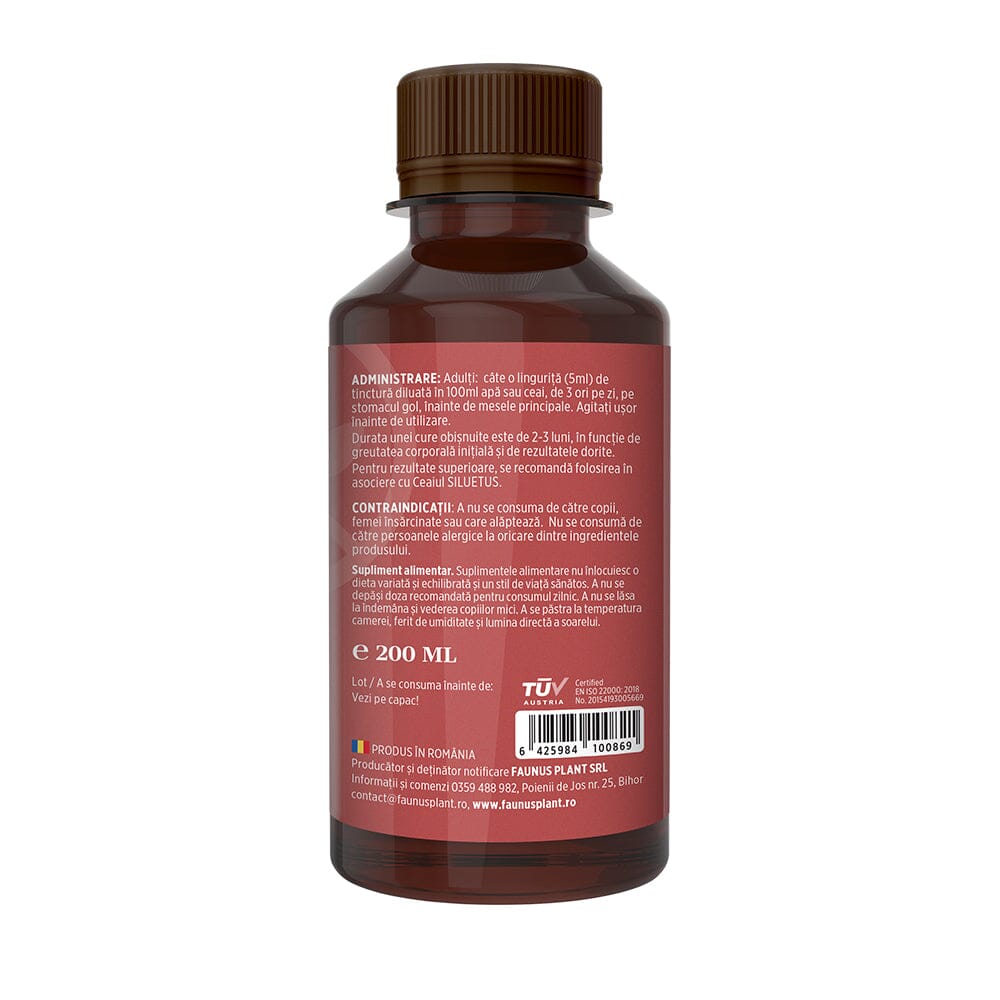 Siluetus - Tinctură fără alcool. Flacon 200ml. Formulǎ unică naturalǎ din 9 plante medicinale pentru reducerea greutății, arderea grăsimilor și detoxifiere Tinctura Compusa Faunus Plant 