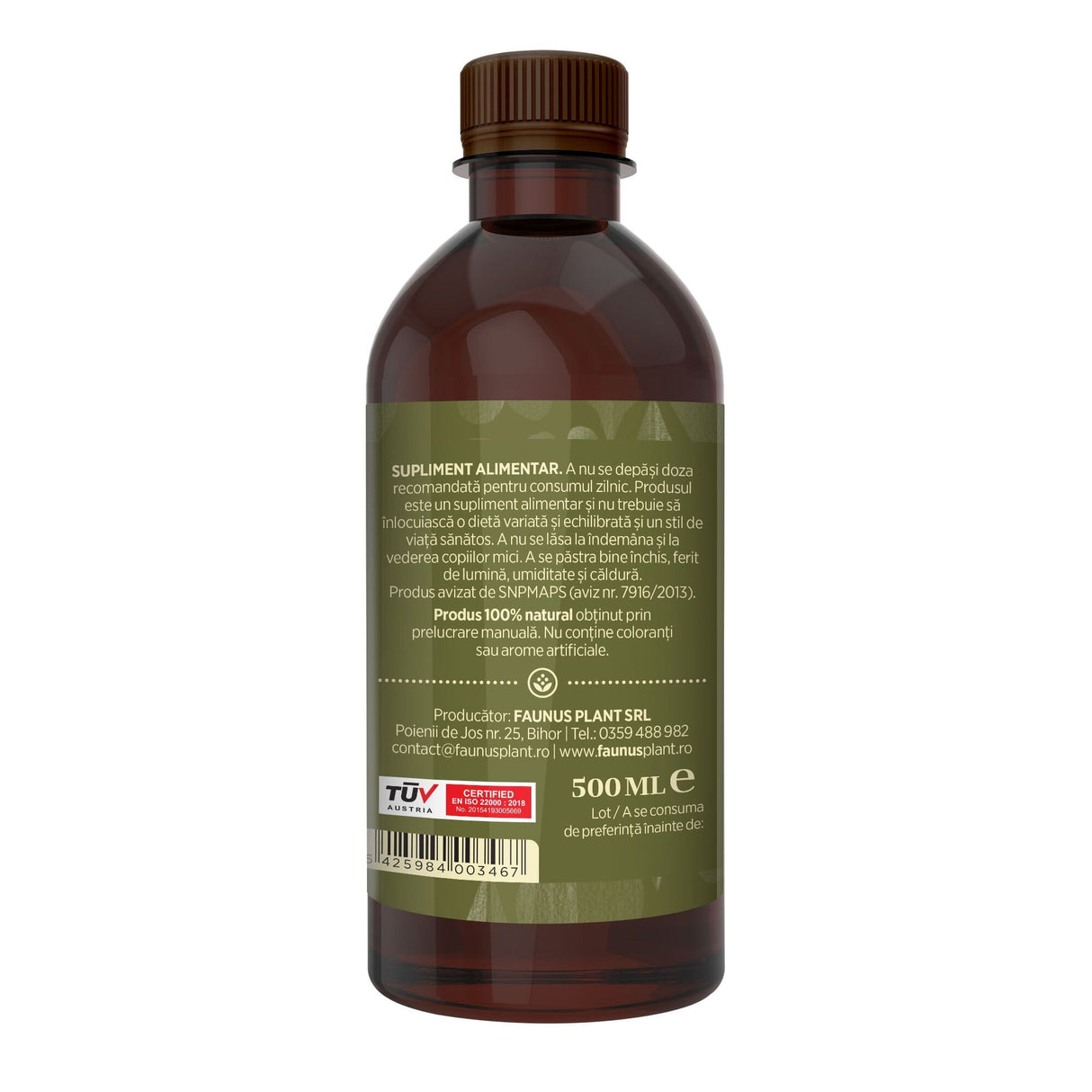 Leurdă - Tinctură. Flacon 500ml. Extract hidroalcoolic concentrat din frunze de leurda pentru curățarea sângelui, cu efect hipotensiv Tinctura Simpla Faunus Plant 