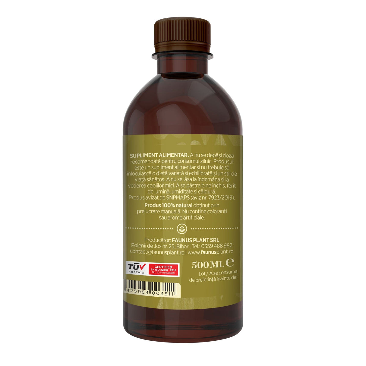 Soc - Tinctură. Flacon 500ml. Extract hidroalcoolic concentrat din flori de soc pentru căi respiratorii curate, cu efect expectorant Tinctura Simpla Faunus Plant 