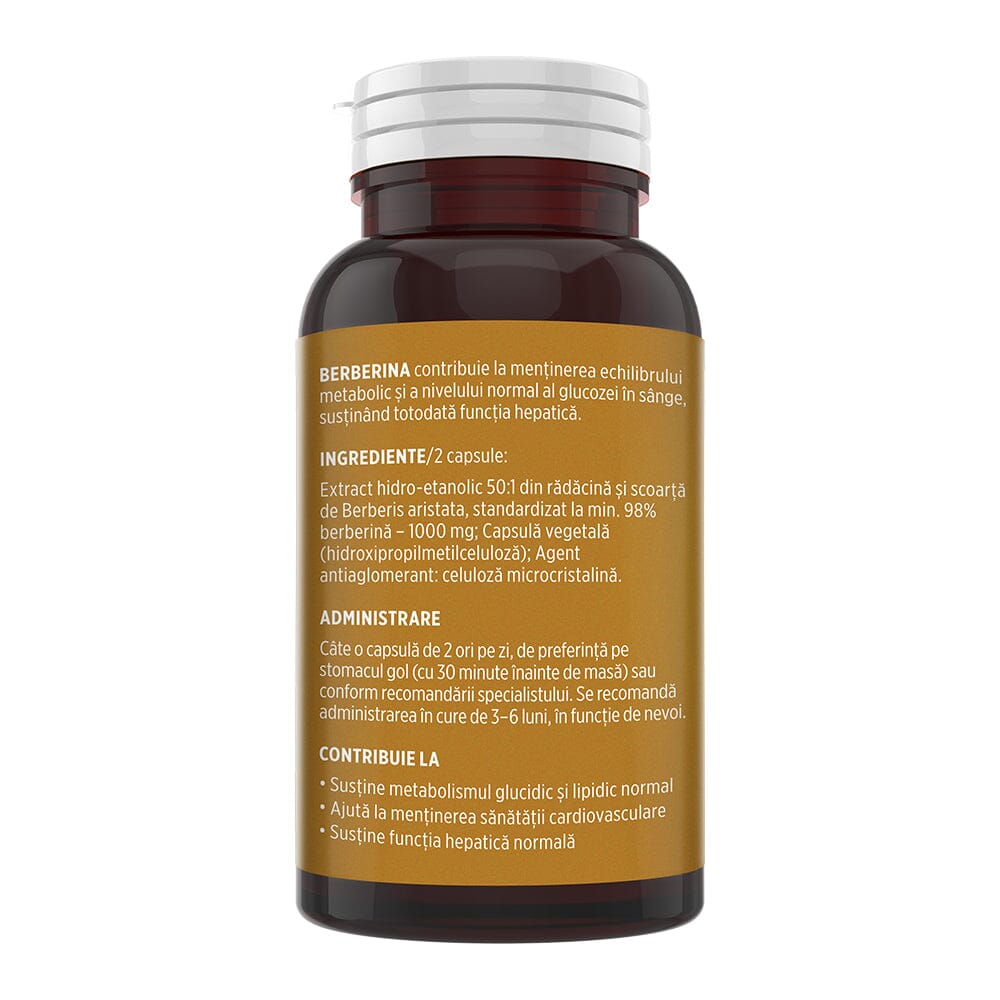 Berberină 1000 mg / 2 capsule. Formulă naturală pentru echilibru metabolic, menținerea colesterolului și trigliceridelor în valori optime. Flacon 60 capsule Supliment alimentar Faunus Plant 