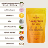 Colagenus Sun Glow – Colagen pudră pentru bronz uniform, piele radiantă și luminoasă. 10.000mg colagen, Vitamina C + E, zinc, cupru și acid hialuronic. Pudră 330g Supliment alimentar Faunus Plant 
