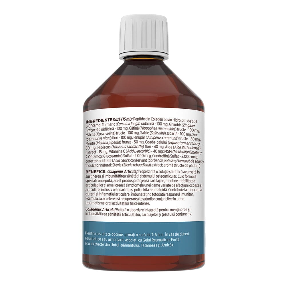 Colagenus Articulații - Colagen lichid. Flacon 500ml. Susține sănătatea articulațiilor, mușchilor și ligamentelor. Reduce durerile reumatice Supliment alimentar Faunus Plant 