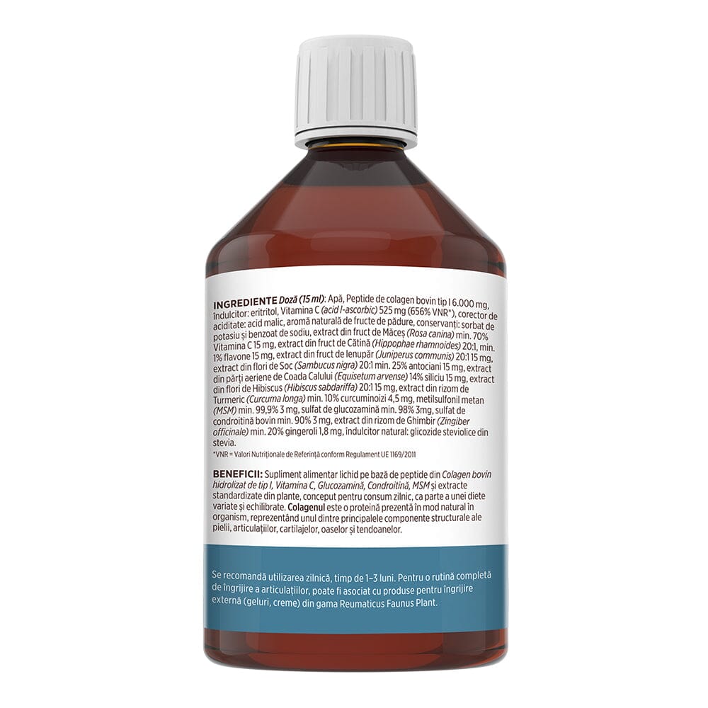 Colagenus Articulații - Colagen lichid. Flacon 500ml. Susține sănătatea articulațiilor, mușchilor și ligamentelor. Reduce durerile reumatice Supliment alimentar Faunus Plant 