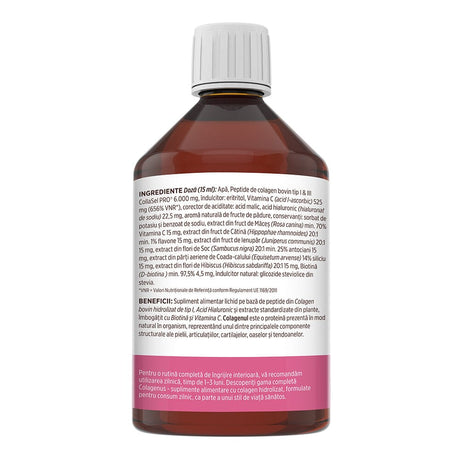 Colagenus Frumusețe - Colagen lichid hidrolizat cu acid hialuronic și biotină. Flacon 500ml. Susține sănătatea și frumusețea pielii, unghiilor și părului. Reduce ridurile și căderea părului. Întărește unghiile Supliment alimentar Faunus Plant 