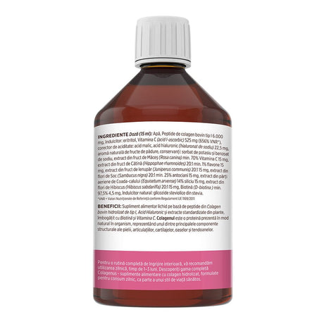Colagenus Frumusețe - Colagen lichid hidrolizat cu acid hialuronic și biotină. Flacon 500ml. Susține sănătatea și frumusețea pielii, unghiilor și părului. Reduce ridurile și căderea părului. Întărește unghiile Supliment alimentar Faunus Plant 