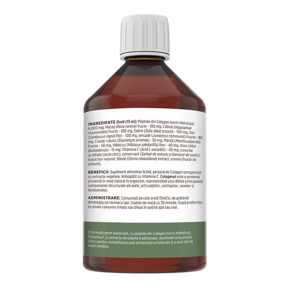 Colagenus - Colagen lichid hidrolizat. Flacon 500ml. Susține sănătatea articulațiilor, pielii, părului și unghiilor Supliment alimentar Faunus Plant 